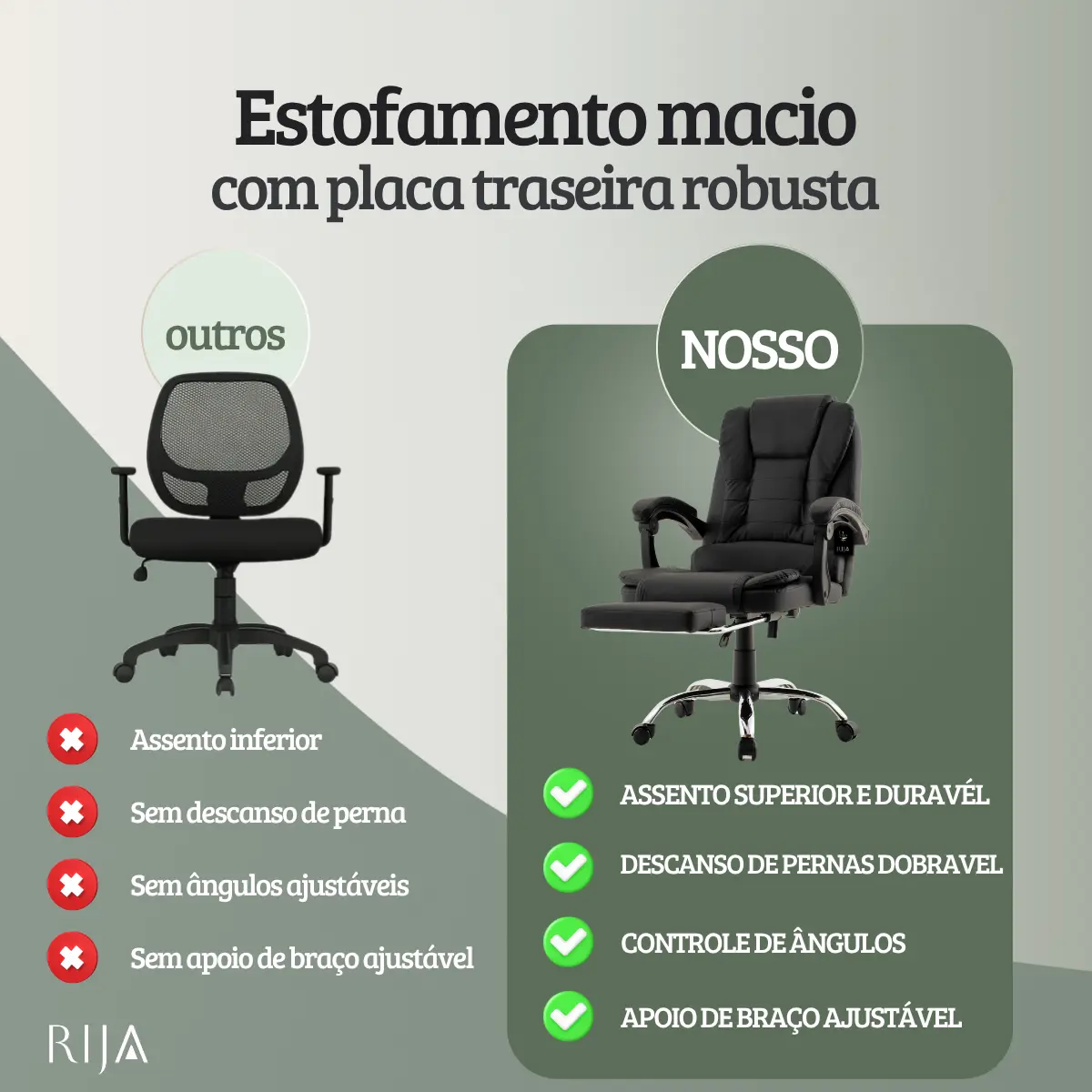 Cadeira De Escritorio Presidente Rija Ajustável Preto Couro Sintético-3