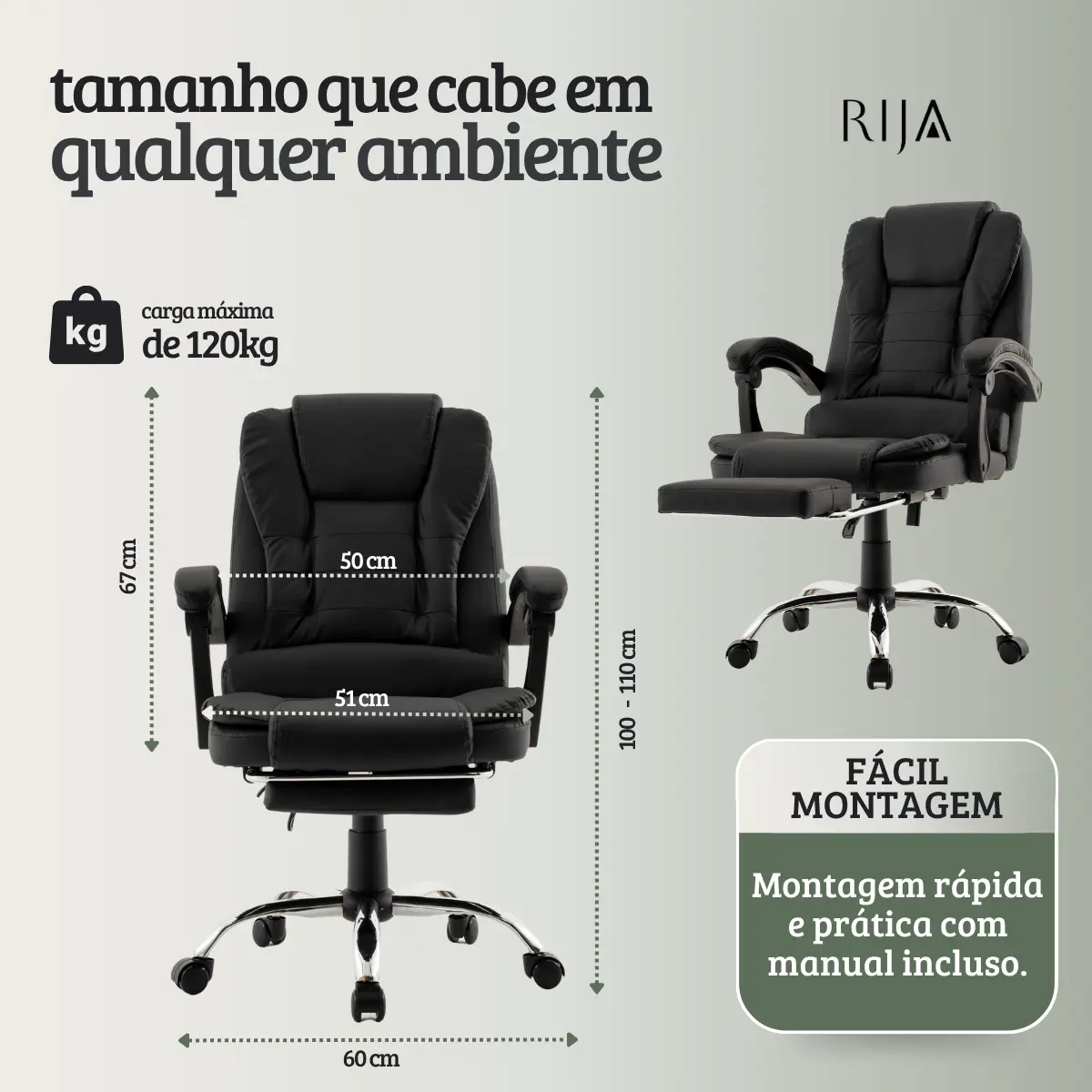 Cadeira De Escritorio Presidente Rija Ajustável Preto Couro Sintético-7
