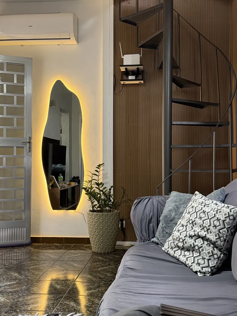 Espelho Orgânico Com Led 150x50 Cm Para Sala Quarto Banheiro Moldura Flame Led Quente-6