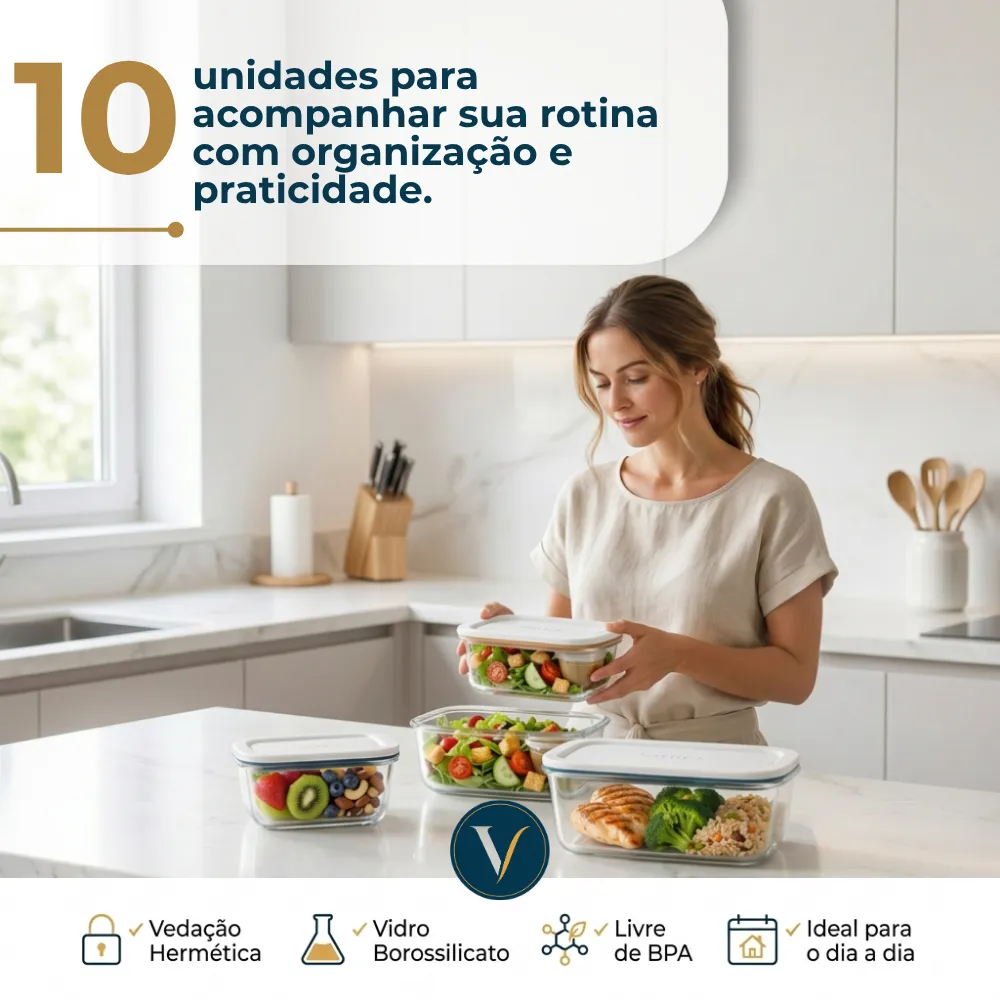 Kit 10 Pote De Vidro Marmita Hermético 640ml Freezer Fitness Vitrex-10