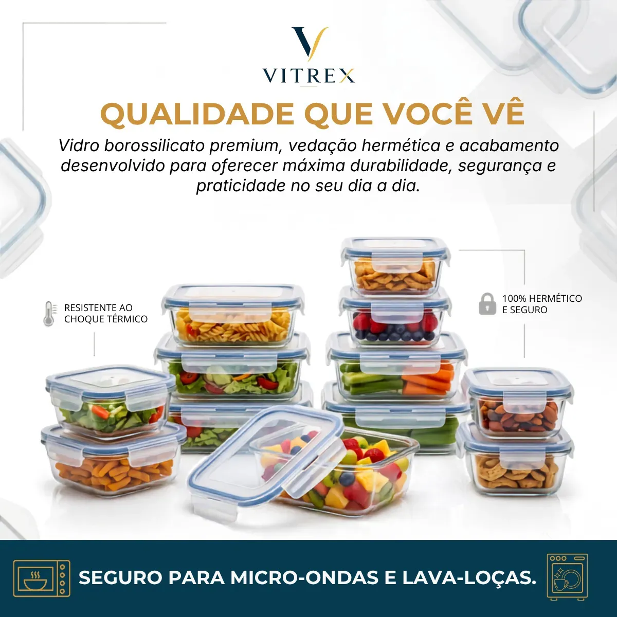 Kit 10 Pote De Vidro Marmita Hermético 640ml Freezer Fitness Vitrex-5