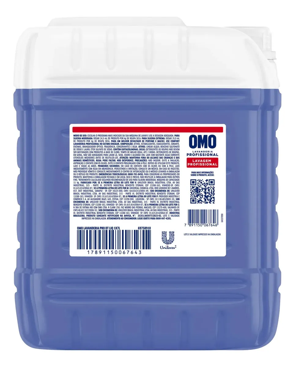 Lava Roupas Líquido Omo Lavanderia Profissional Lavagem 7 L-5