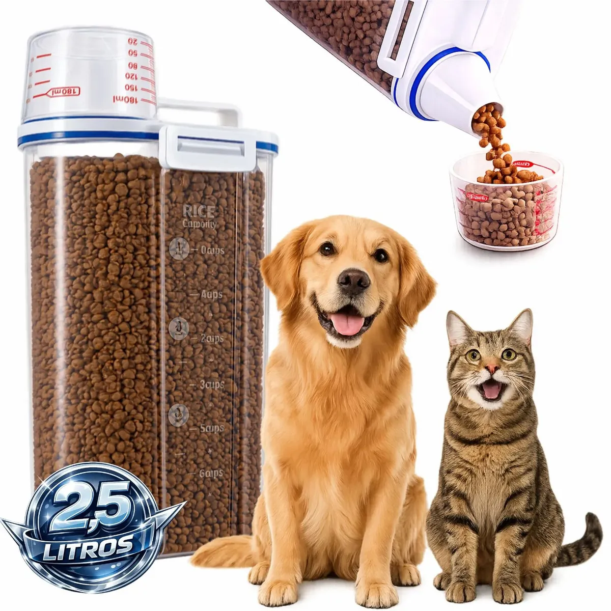 Porta Ração Pote Com Tampa Pet Gato Cachorro Dispenser-1