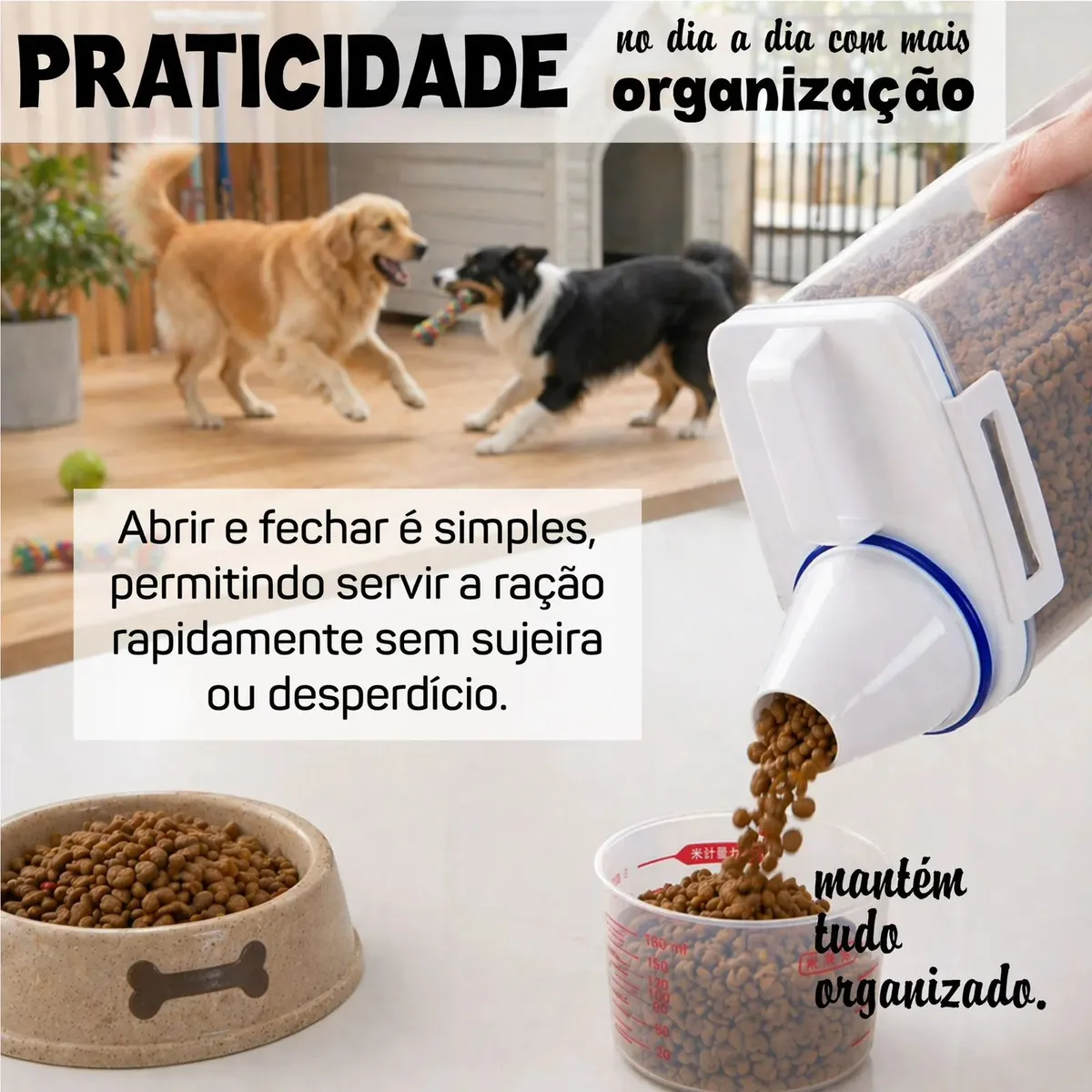 Porta Ração Pote Com Tampa Pet Gato Cachorro Dispenser-5