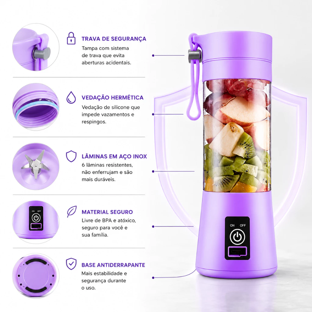 Mini Liquidificador Portátil Shake com sistema de Segurança