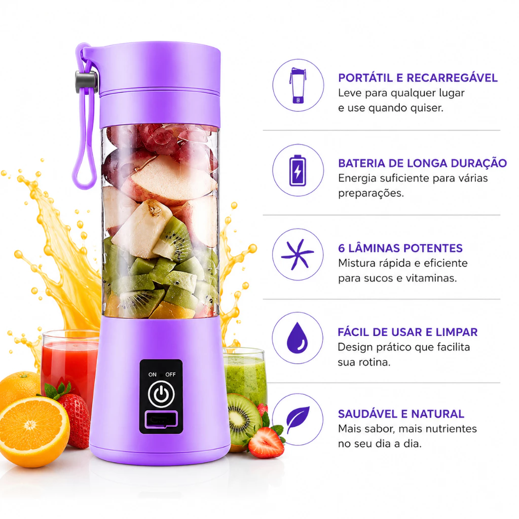 Mini Liquidificador Portátil Shake com carregamento USB