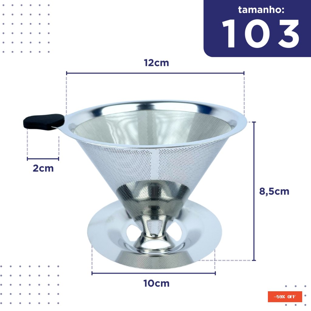 Filtro De Café 103 Inox - Coador de Café Grande Sem Uso De Papel - Mazzal