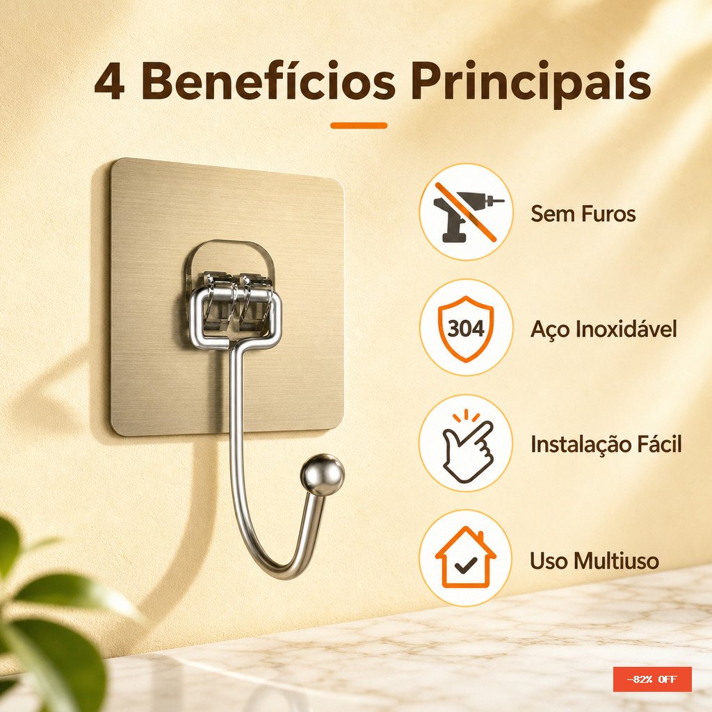 KIT 10/20/30 Gancho Adesivo/ Parede Multifuncional Autocolante Casa Cozinha Quarto Banheiro Organizado