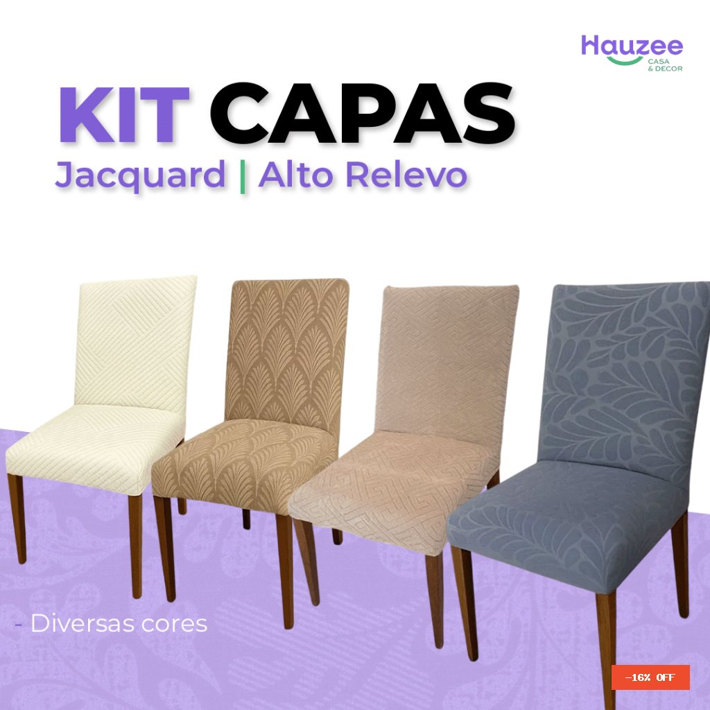 Kit Capa de Cadeira Jantar Suede Jacquard Alto Relevo Protetora Lavável Tamanho Clássico 2 4 6 Un - Confira Medidas