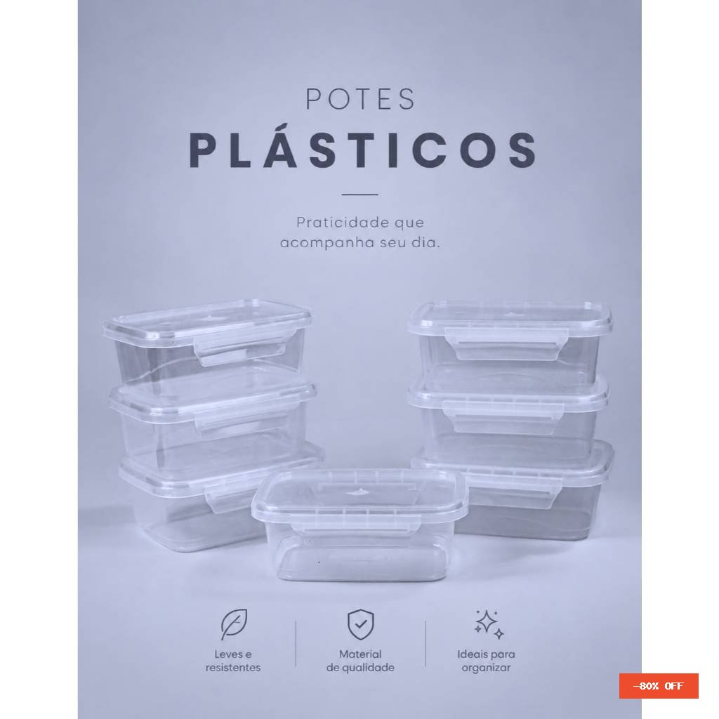 Kit até 30 Marmitas Potes 800ml com Travas Laterais BPA FREE - Alimentos organizadores de congelador PLASTICOS