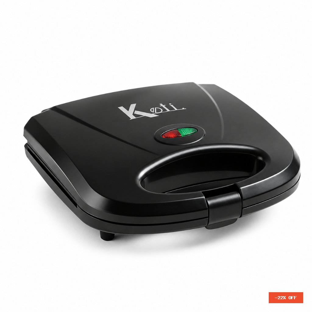 Sanduicheira Grill Elétrica 750W Antiaderente Koti Preta Faz 2 Sanduíches Rápido 110V ou 220V