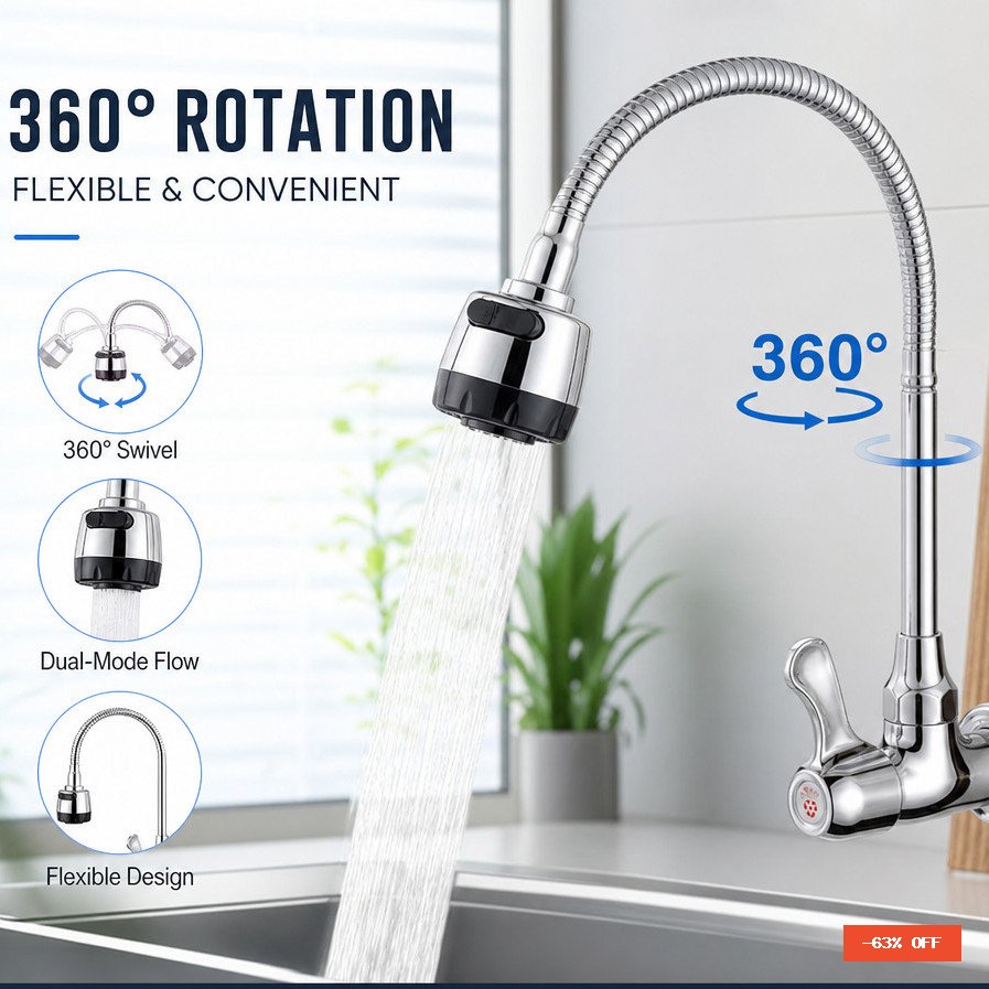 Torneira com chuveiro com rotação de 360° Cozinha Luxo Parede Promoção