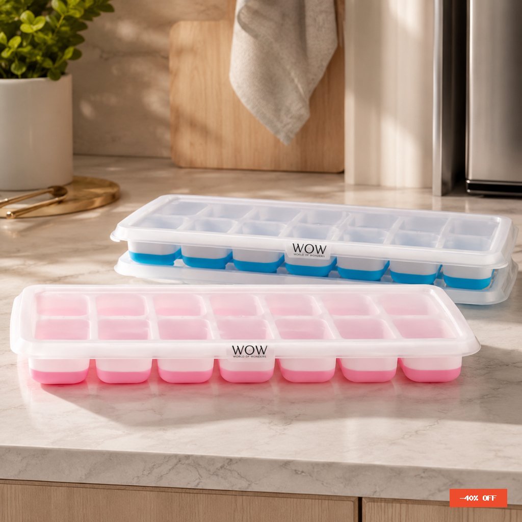 Kit 4 Forma De Gelo Fundo Silicone 14 Cubos Tampa Rígida
