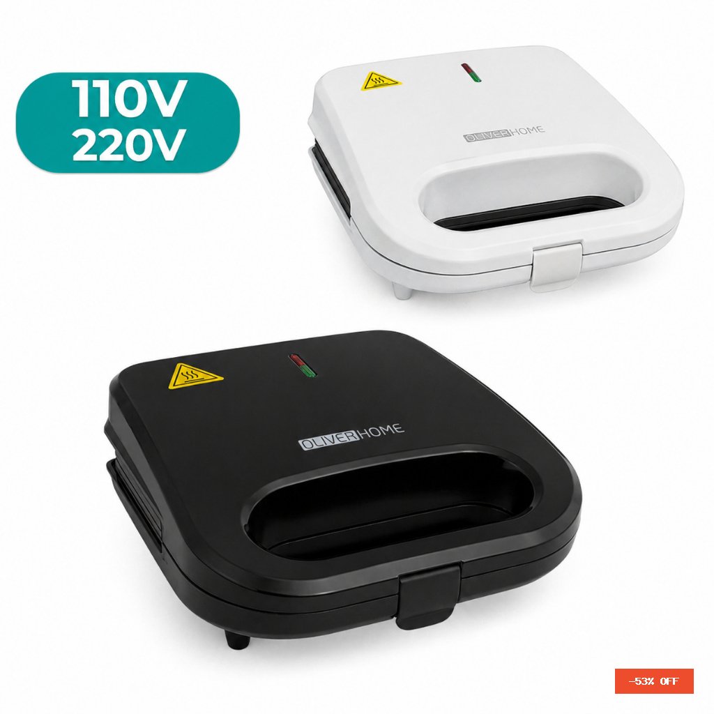 Sanduicheira Elétrica e Grill Família 2 em 1 - Inox antiaderente - 750W Oliver Home