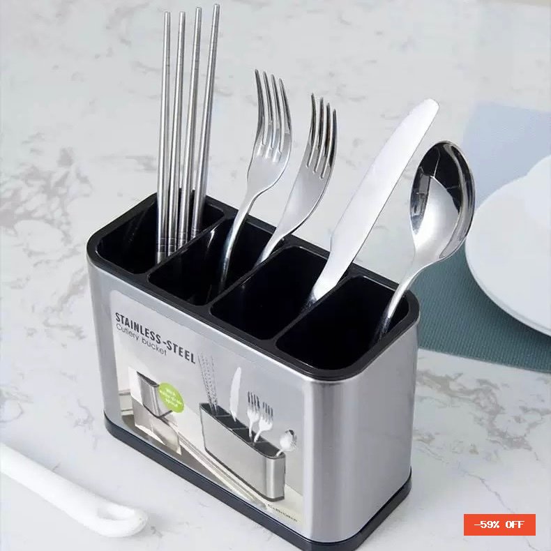 Porta Talheres Inox Organizador Cozinha Escorredor de Talheres com Divisórias